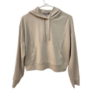 Athleta Women XS Beige Tencel Modal Relaxed Cropped Pullover Hoodie Sweatshirt